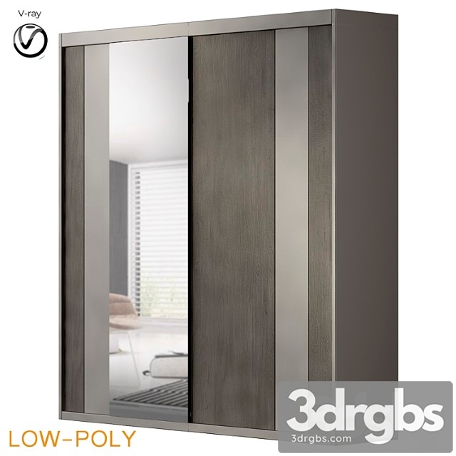 Hokku designs modern 2 door sliding wardrobe (low poly)