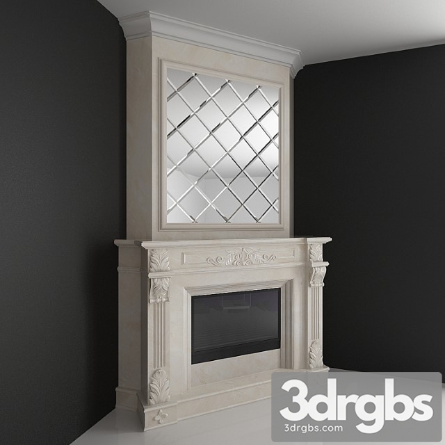 Corner fireplace with a mirror facet