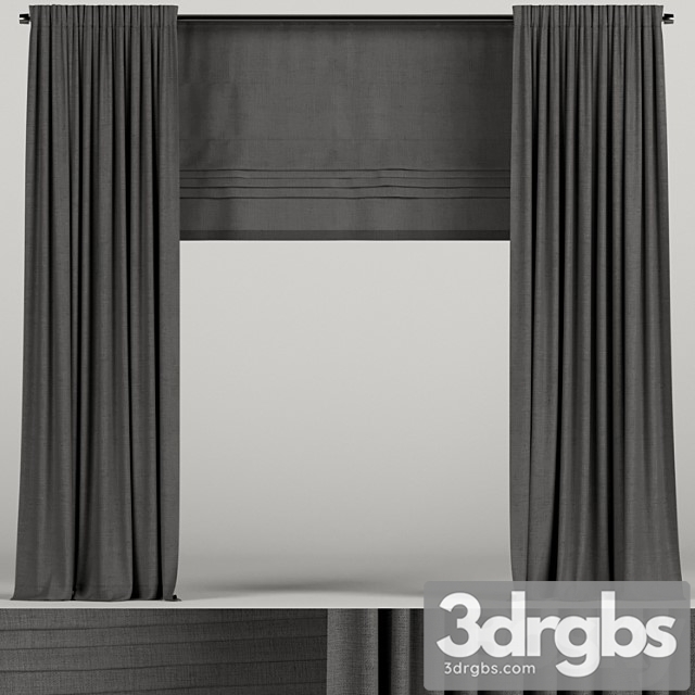 Dark curtains with roman blinds.