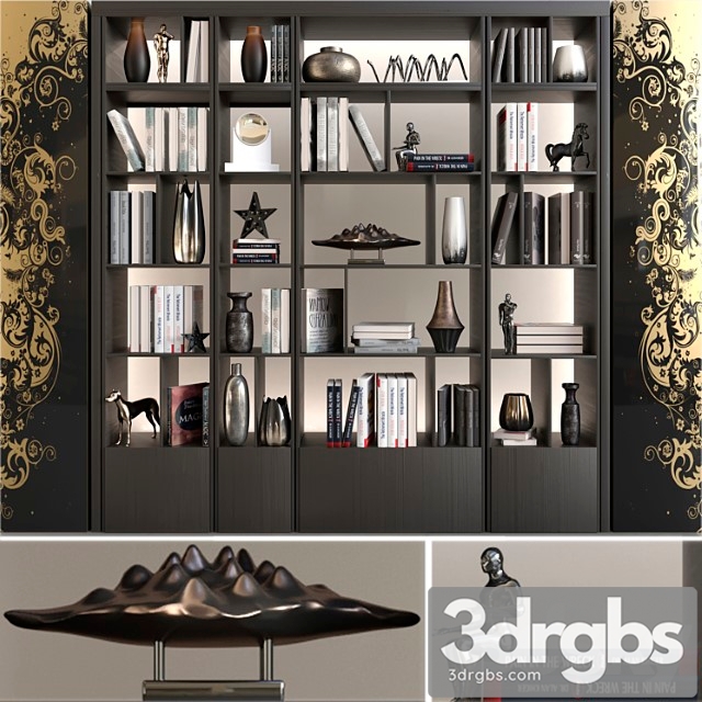 Wardrobe with decor, books and figurines 2