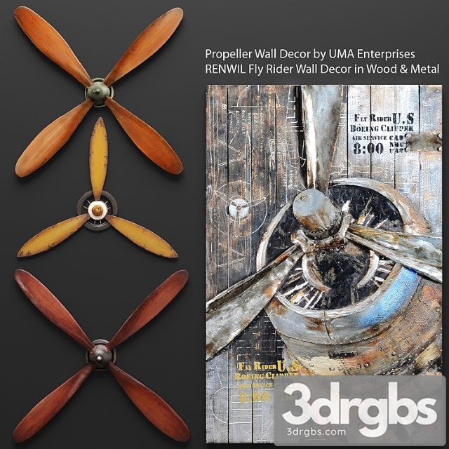 Set propellers from uma enterprises and the picture renwil, propeller, wall decor, picture, metal, decorative, for wall