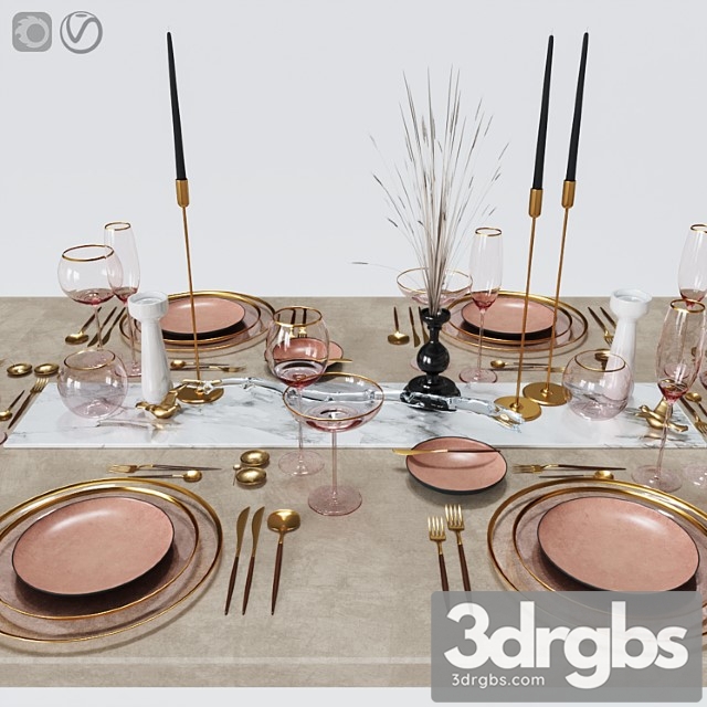 Table settings with pink glass