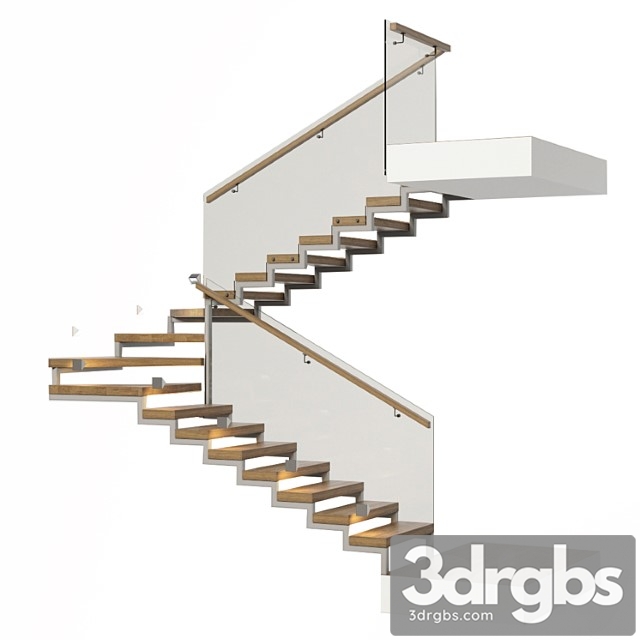 Stairs with a landing platform - made of wood, glass and metal with illumination profi led ip44