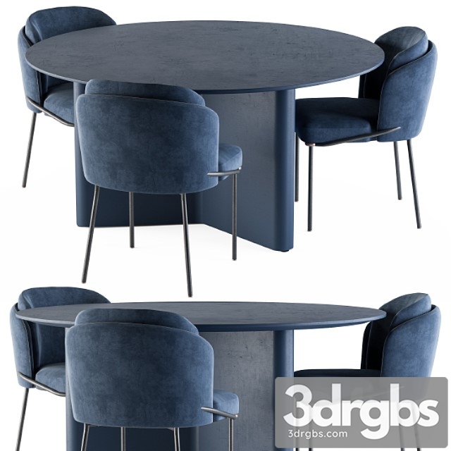 Minotti Dinning Round Lou Table Blue Set