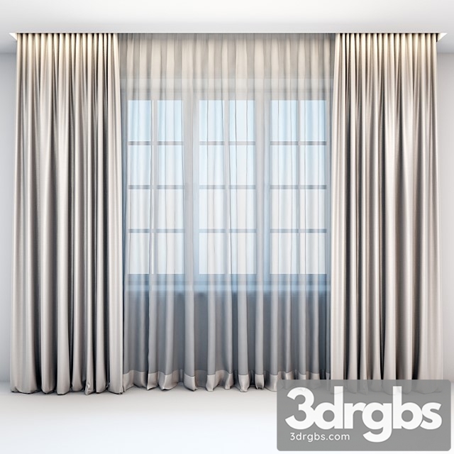 Satin straight beige curtains in the floor and tulle in a modern style