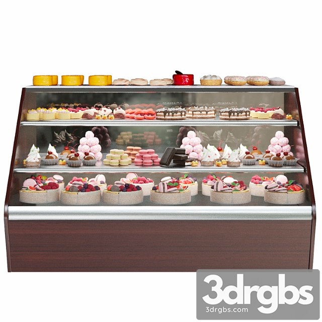 Confectionery Refrigerator With Sweets and Desserts Cake