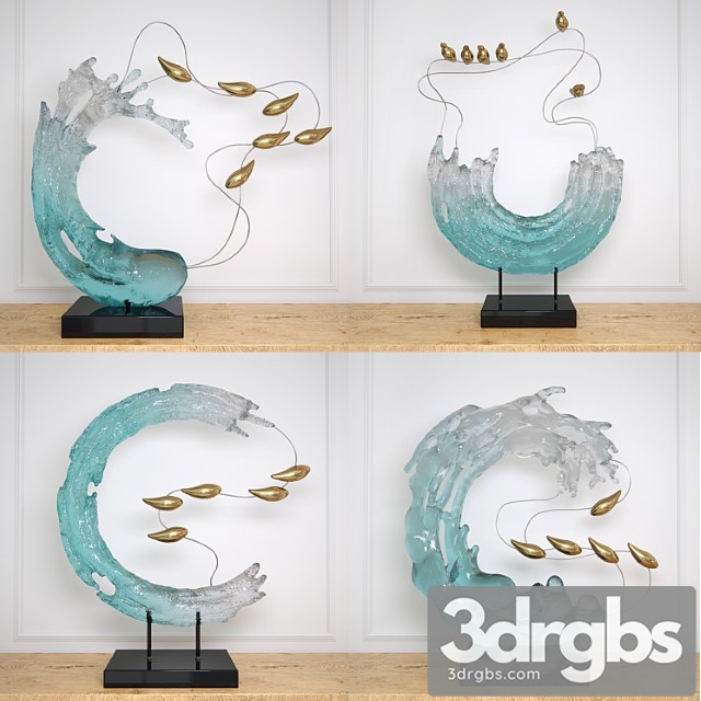 Abstract resin  with birds glass material