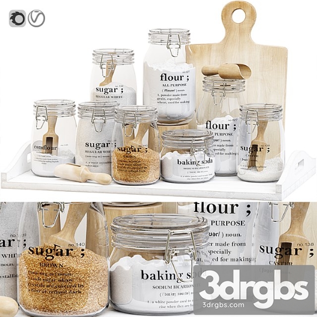 Set Of Glass Jars For The Kitchen With Sugar and Flour