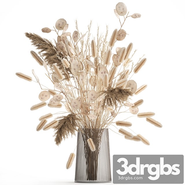 A beautiful bouquet of dried flowers in a vase with dry branches of pampas, reeds, lunnik. 127.