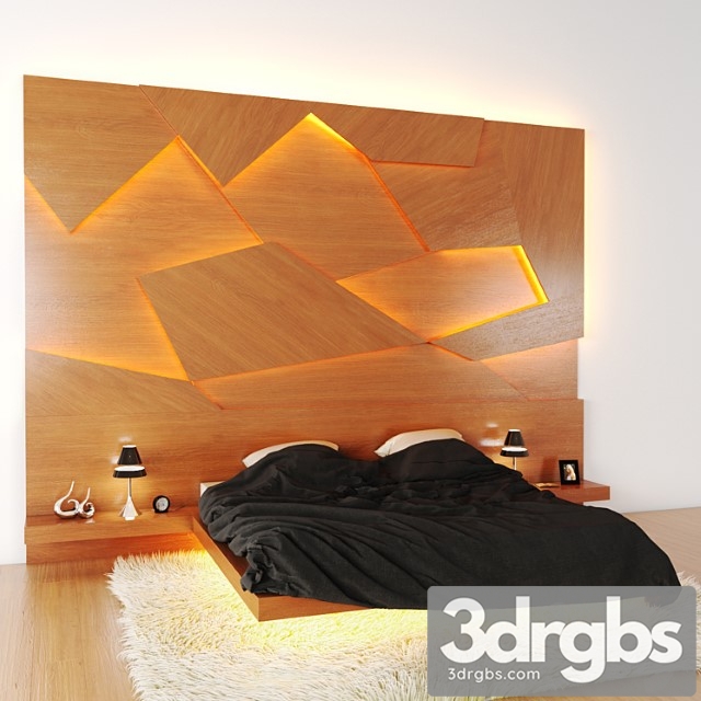 Bed with 3d panel