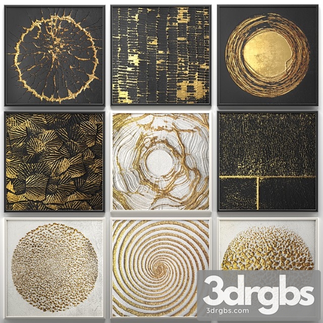 A collection of decorative paintings. gold. 2 wall decor, a set of paintings, luxury, panels, gold, white, black, set, decorative, abstraction, pattern