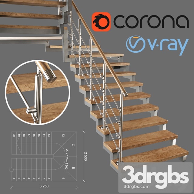 A modern two-march staircase with running steps