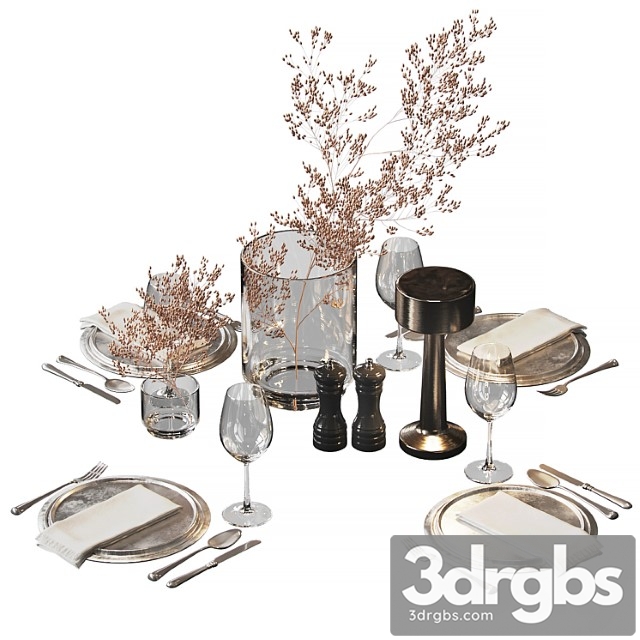 Serving set with dried flowers