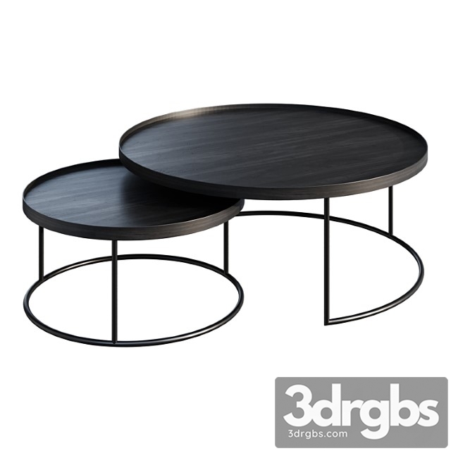 Coffee table ethnicraft round tray table, set van 2 coffee table