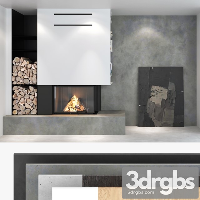 Decorative wall with fireplace set 02