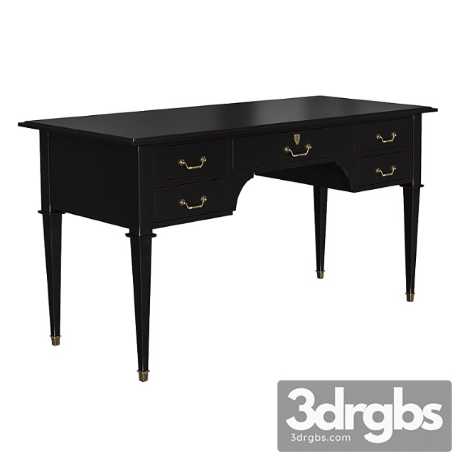 Desk bureau noir 5 tiroirs en acacia massif noir, gris perle, gris nuance - cenacle 2