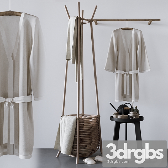 Set With Basket Bathrobe and Bathroom Accessories