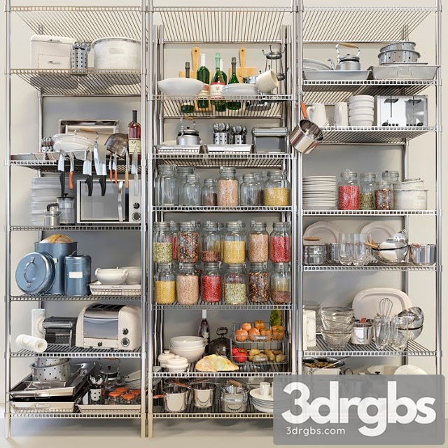 Rack For Pantry With Spices and Kitchen Utensils Crockery and Service