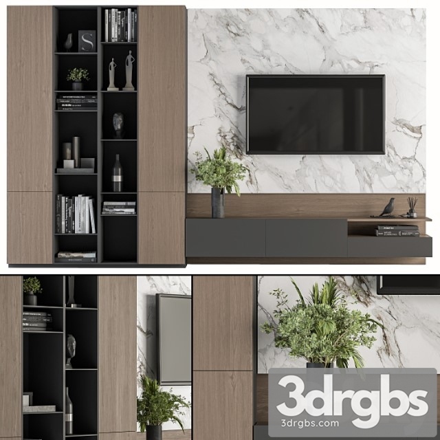 Tv wall white and wood - set 07