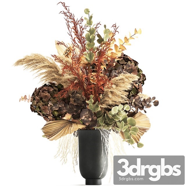 Bouquet Of Dried Flowers In A Black Vase With Dry Branches Of Palm Leaves Pampas And Hydrangea 160