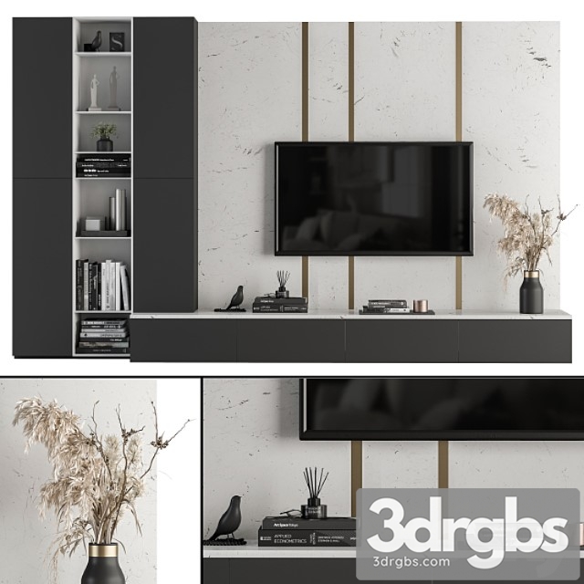 Tv wall white and stone - set 27