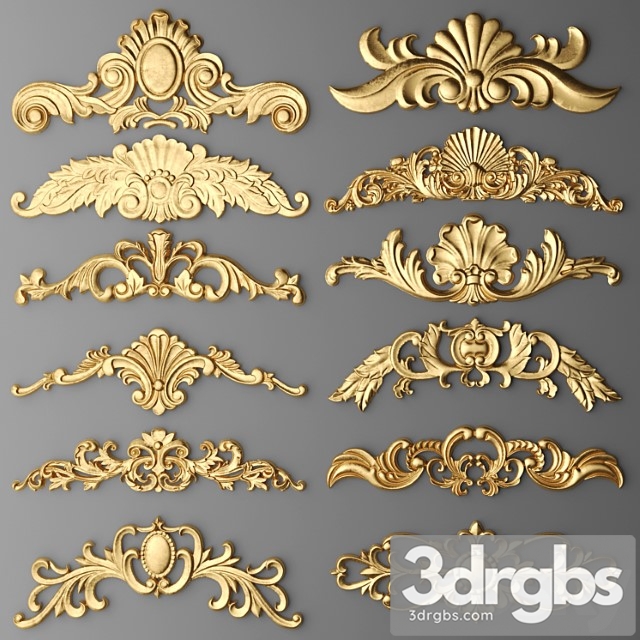 Set of Stucco Decor Stucco Luxury Gold Decor Carving Modeling Stucco Crown Cartouche Set Classic