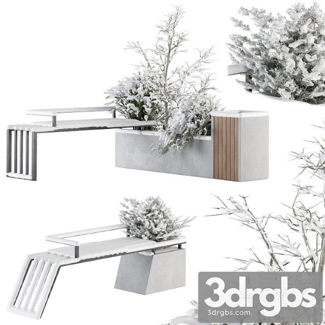 Urban Furniture Snowy Bench With Plants Set 33