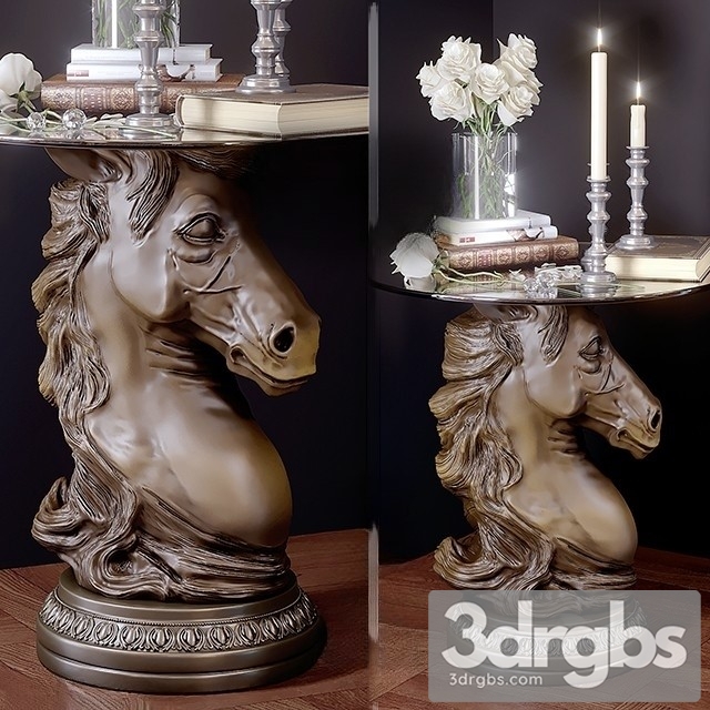 Horse Head Sculpture End Table Decorative Set