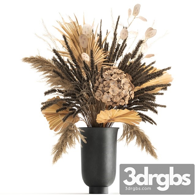 Bouquet Of Dried Flowers In A Black Vase With Dry Branches Of Palm Leaves Pampas And Hydrangea 168