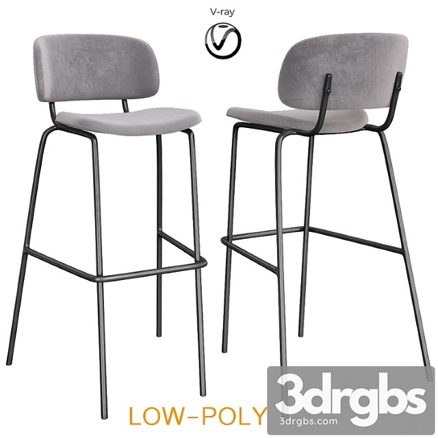 Bar stool biarritz bar gray (low poly) 2