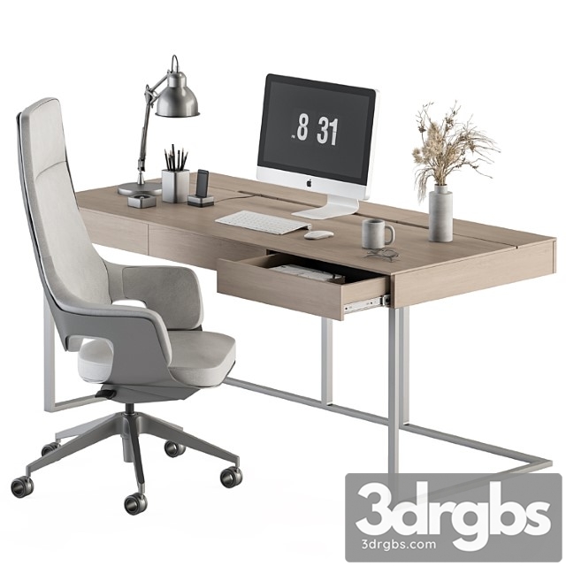 Home office white and wood table - office furniture 280