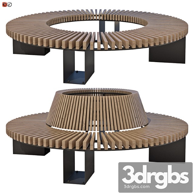 Wooden Round Park Bench Set 04 1