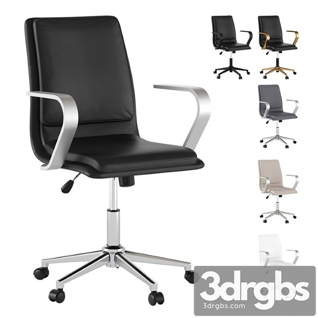 Mid-back leather office chair with brushed metal armrests