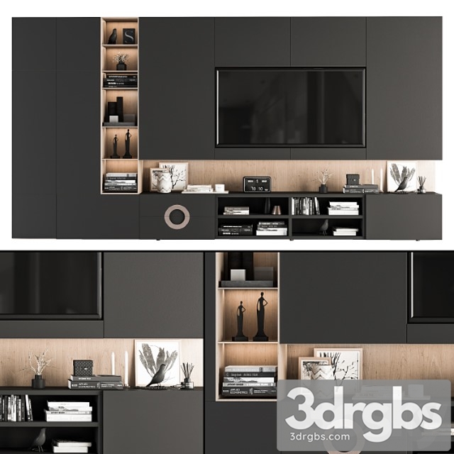 Tv wall black and wood - set 12