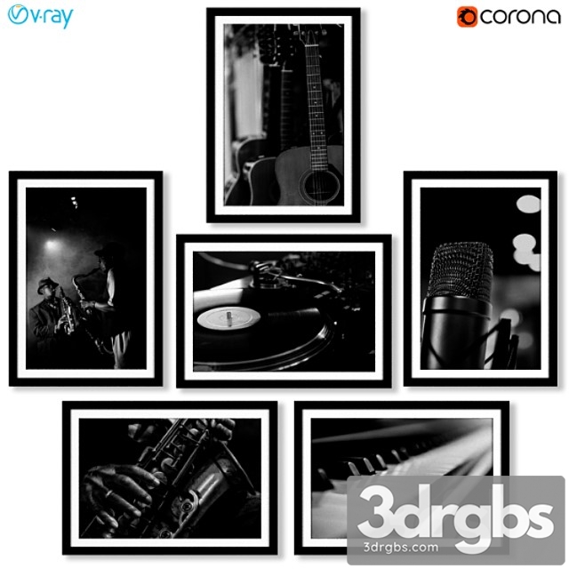 Series of Black and White Musical Instrument Posters