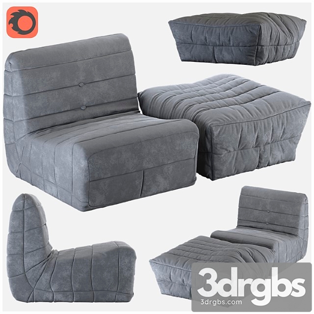 Armchair And Pouf French Frameless Technology Foam