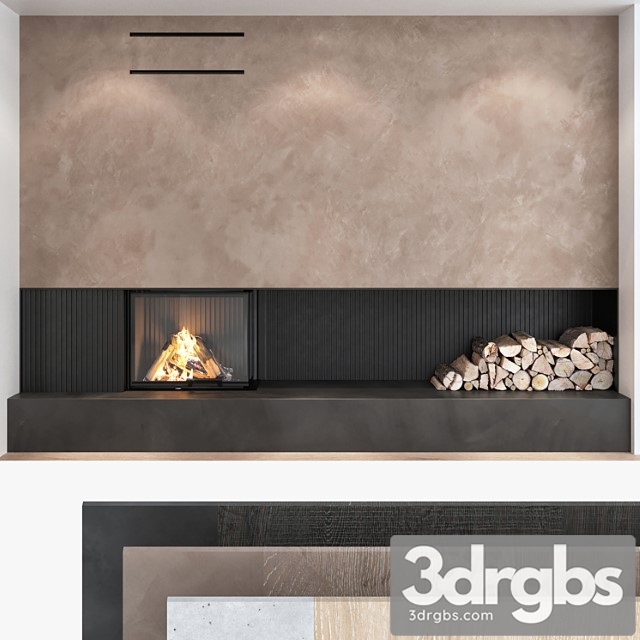 Decorative wall with fireplace set 06