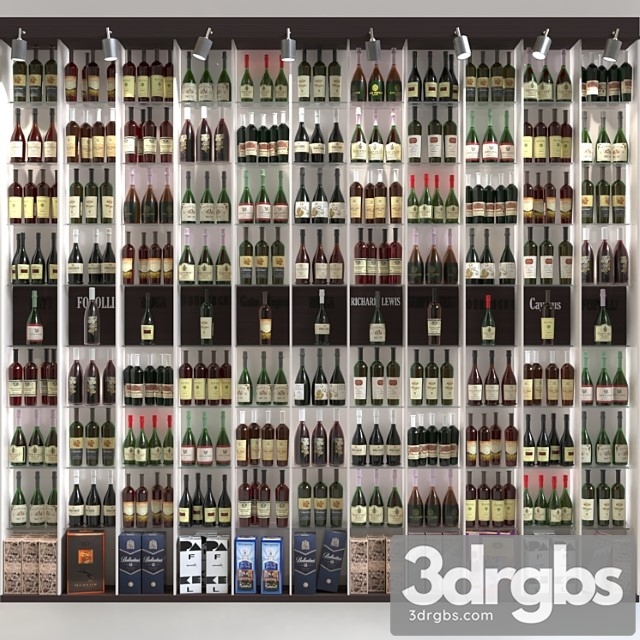 Large wine cabinet with collection wine. alcohol