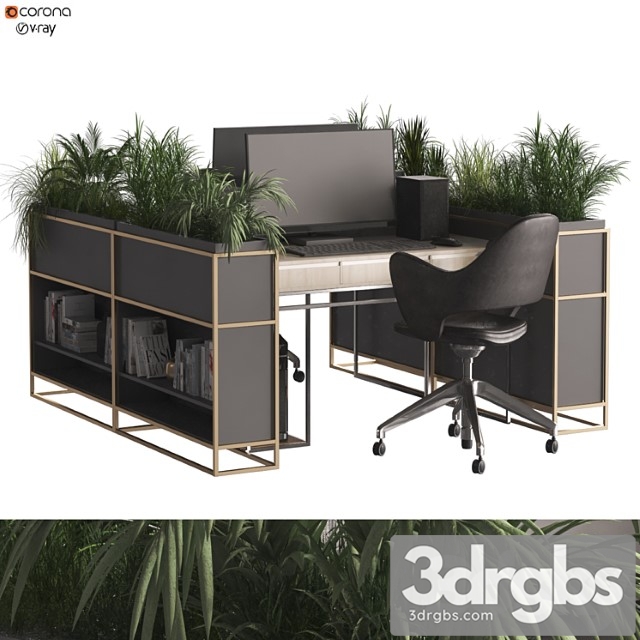 Home Office Work Desk and Decoration and Library Set 332
