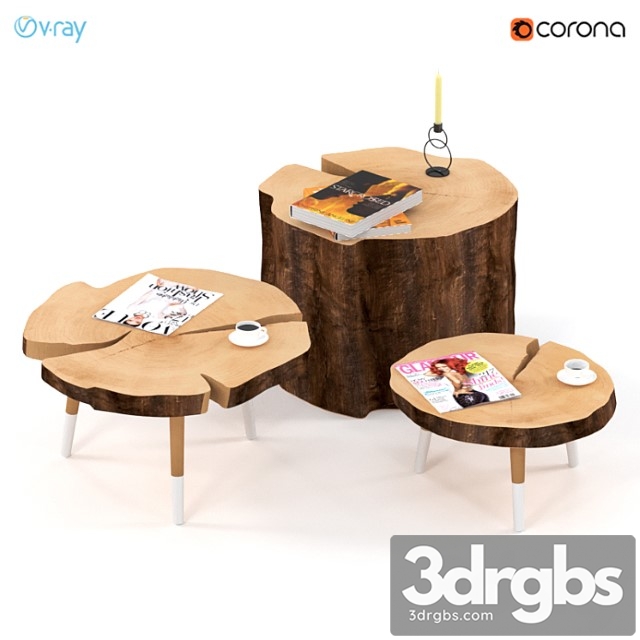 A set of coffee tables made of stumps and slabs. 2