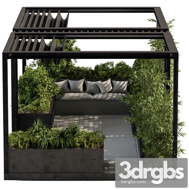 Roof garden and landscape furniture with pergola - set 38