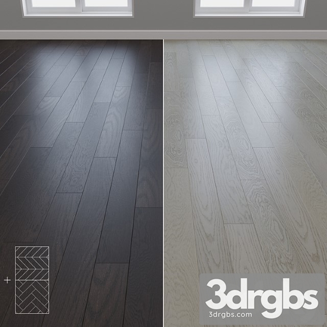 Parquet oak 2 types layout herringbone, chevron and linear setduo28