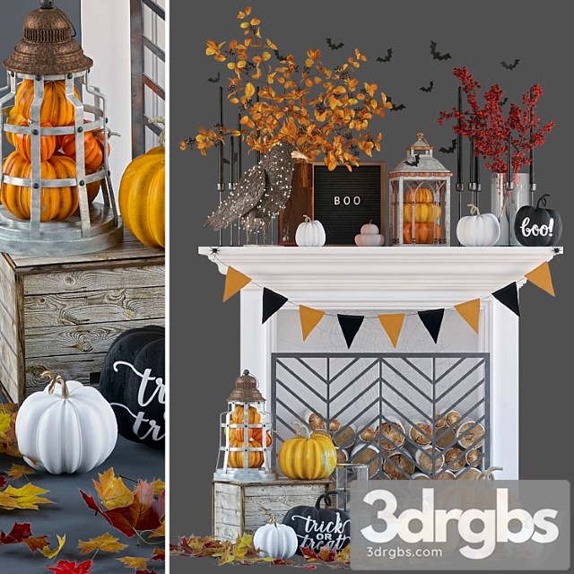 Decorative set Artificial fireplace with autumn decor