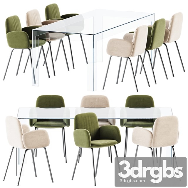 Atlantis Table By Glas Italia And Leda Chair With Armrests By Miniforms