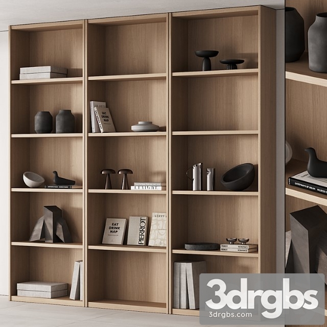 203 bookcase and rack 06 minimal wood with decor 01