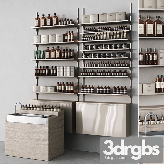 Cosmetic set with metal shelving and washbasin