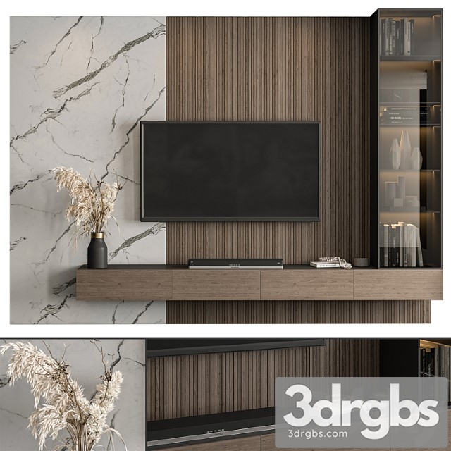 Tv wall marble wall and wood - set 41