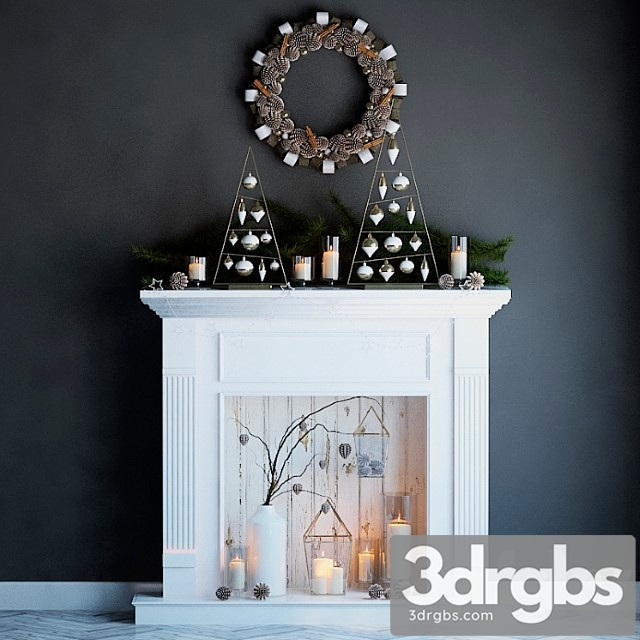 Artificial Fireplace With Candles and Christmas Decorations