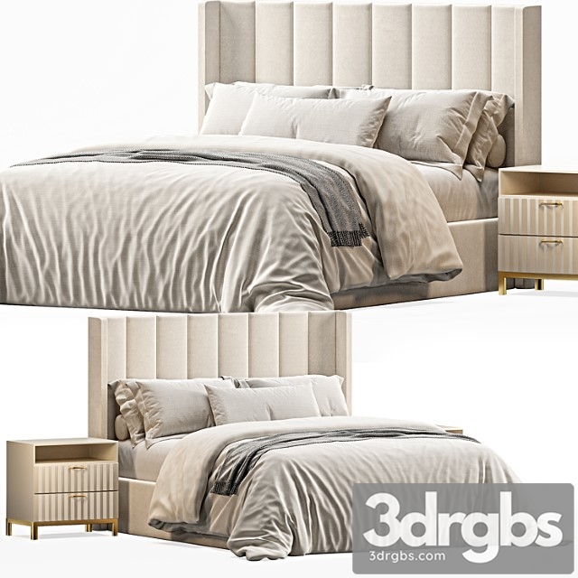 Emilie Upholstered Fabric Wing Headboard Bed 1