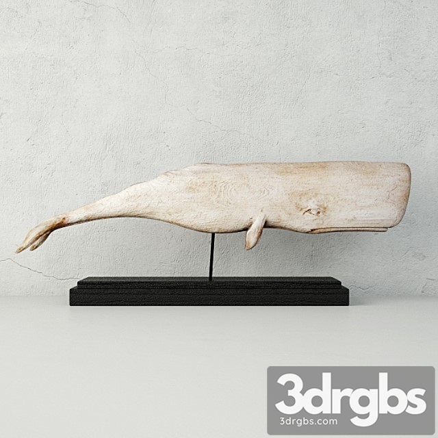 Carved Wood White Sperm Whale Folk Art